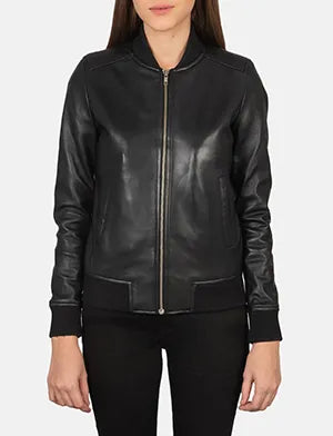 Black leather Bombr Jacket-1432
